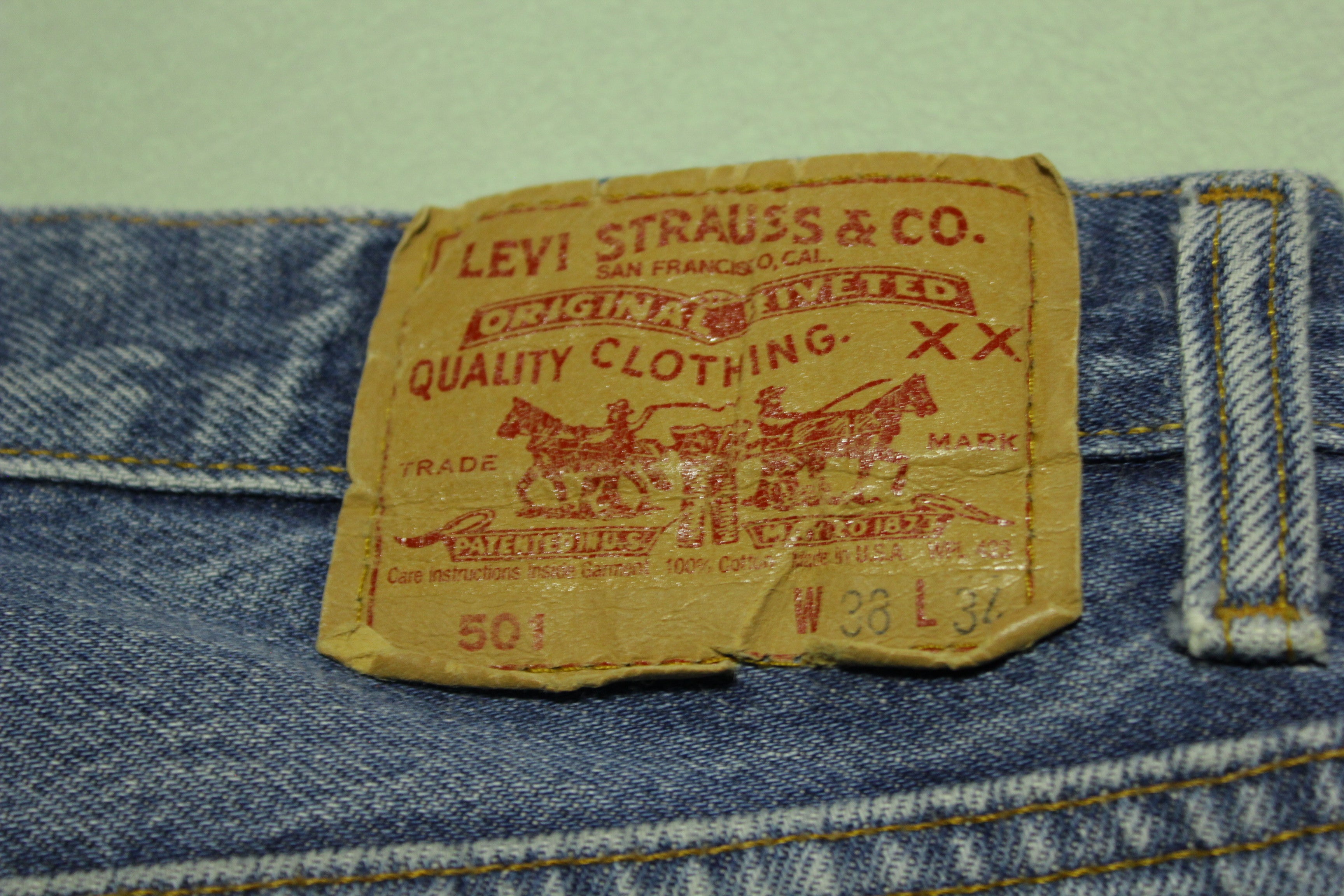 Levis 80s 501 Straight Leg Button Fly Jeans. Vintage Grunge Punk Made in USA 38x33