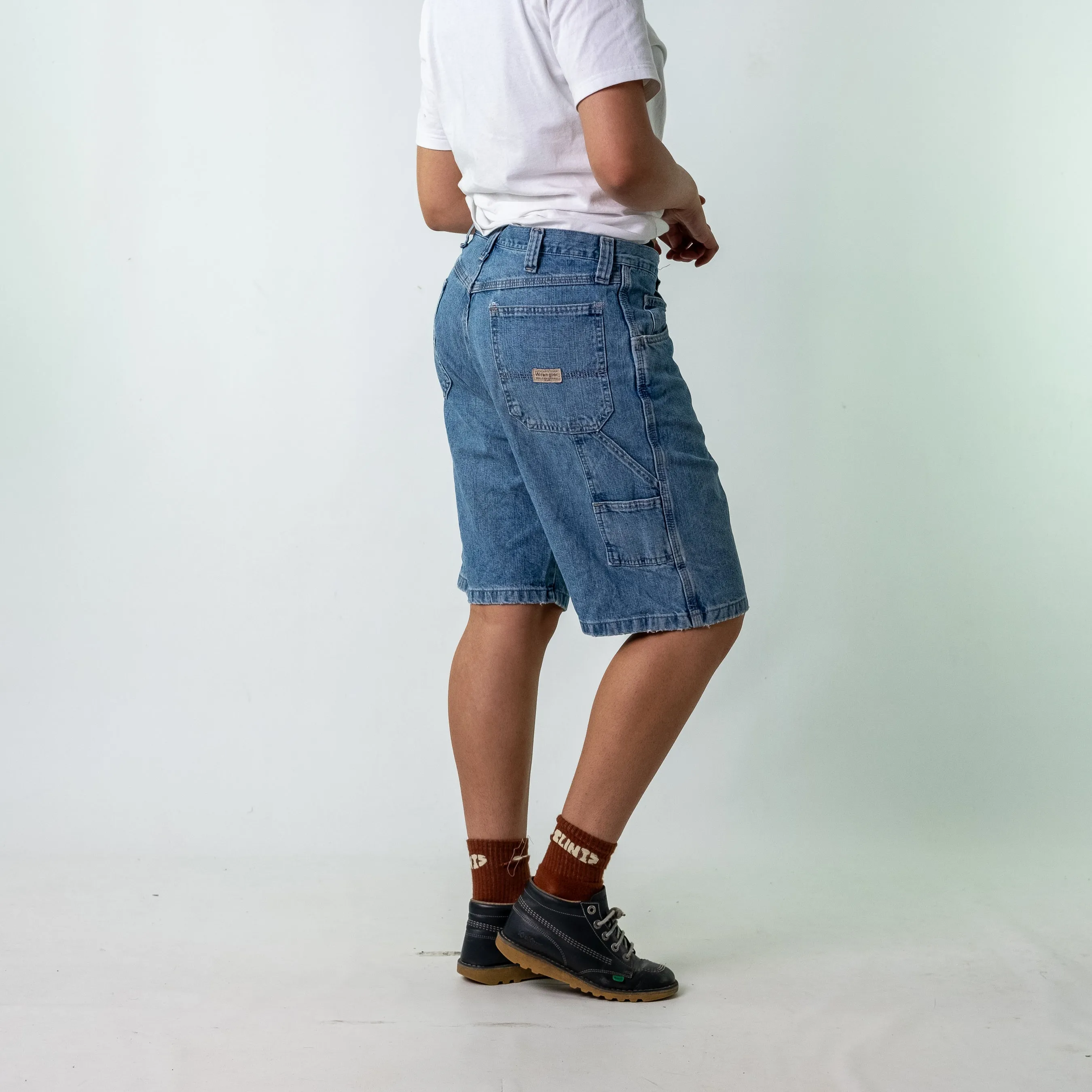 Light Blue 90s Wrangler Denim Carpenter Jorts Shorts (34)