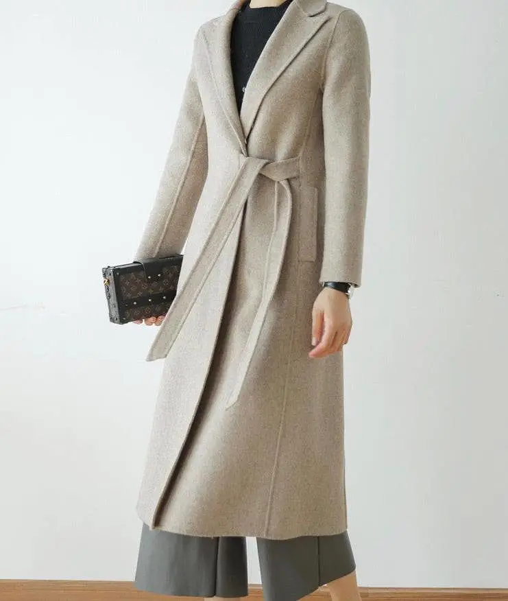 Long Wool Cashmere Coat With Removable Fox Fur Trims