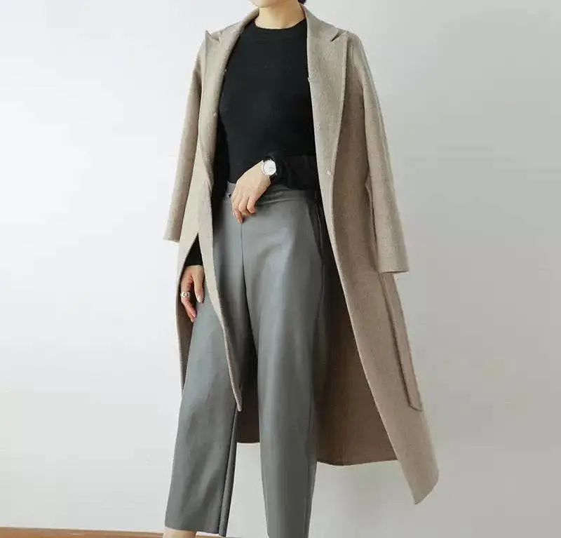 Long Wool Cashmere Coat With Removable Fox Fur Trims