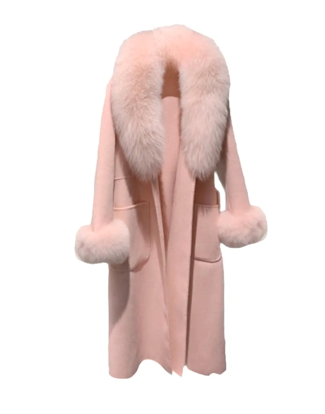 Long Wool Coat With Fox Fur Collar