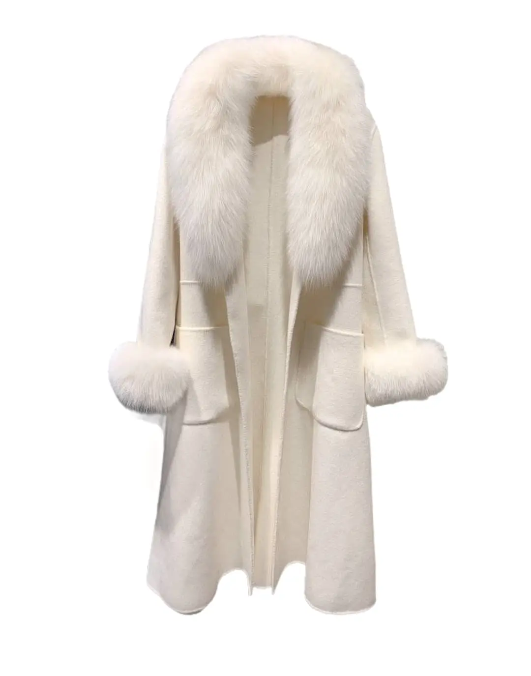 Long Wool Coat With Fox Fur Collar