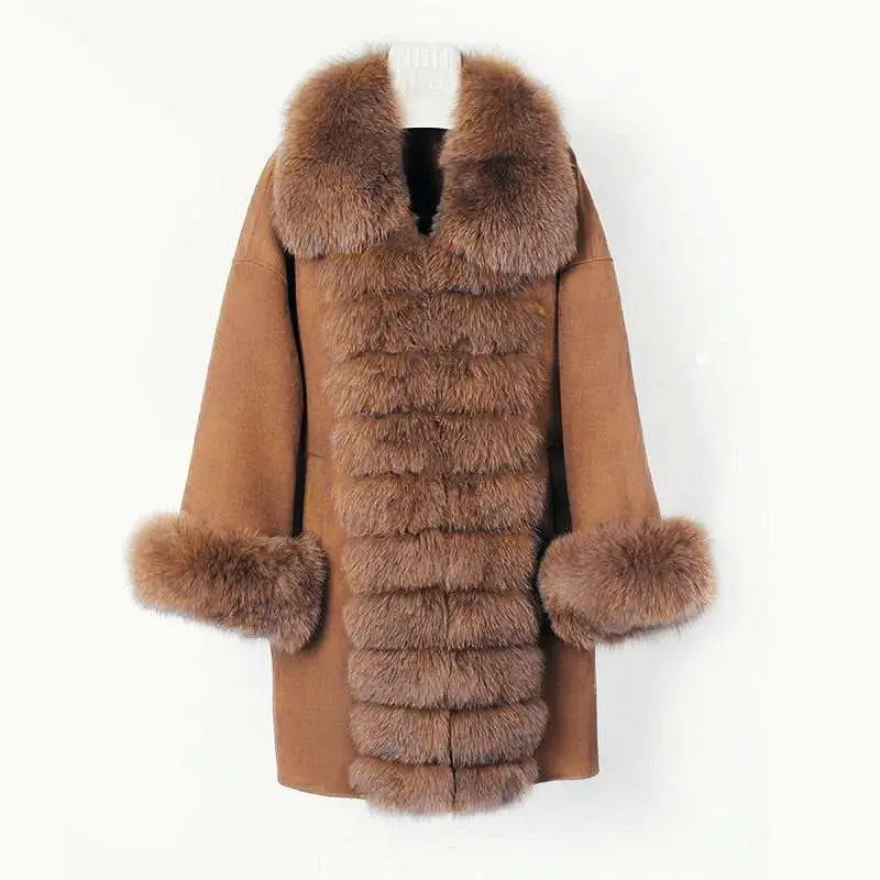 Luxury Wool Cashmere Coat With Fox Fur Trims