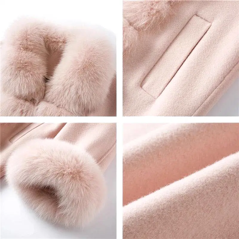 Luxury Wool Cashmere Coat With Fox Fur Trims