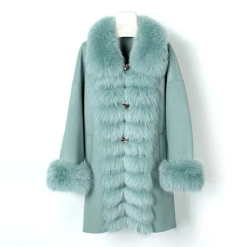 Luxury Wool Cashmere Coat With Fox Fur Trims