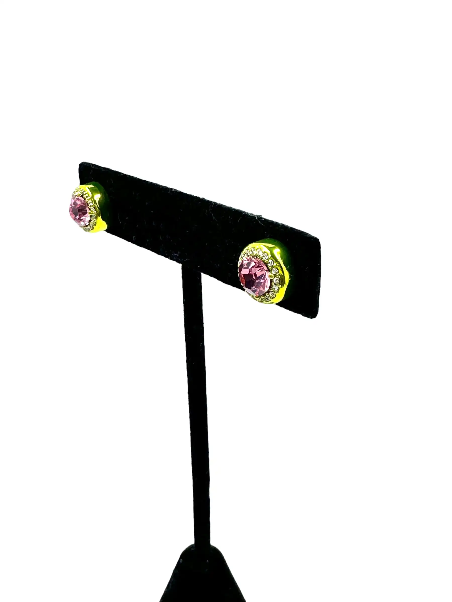 Norma Apple Green Pink CZ Stud Earrings