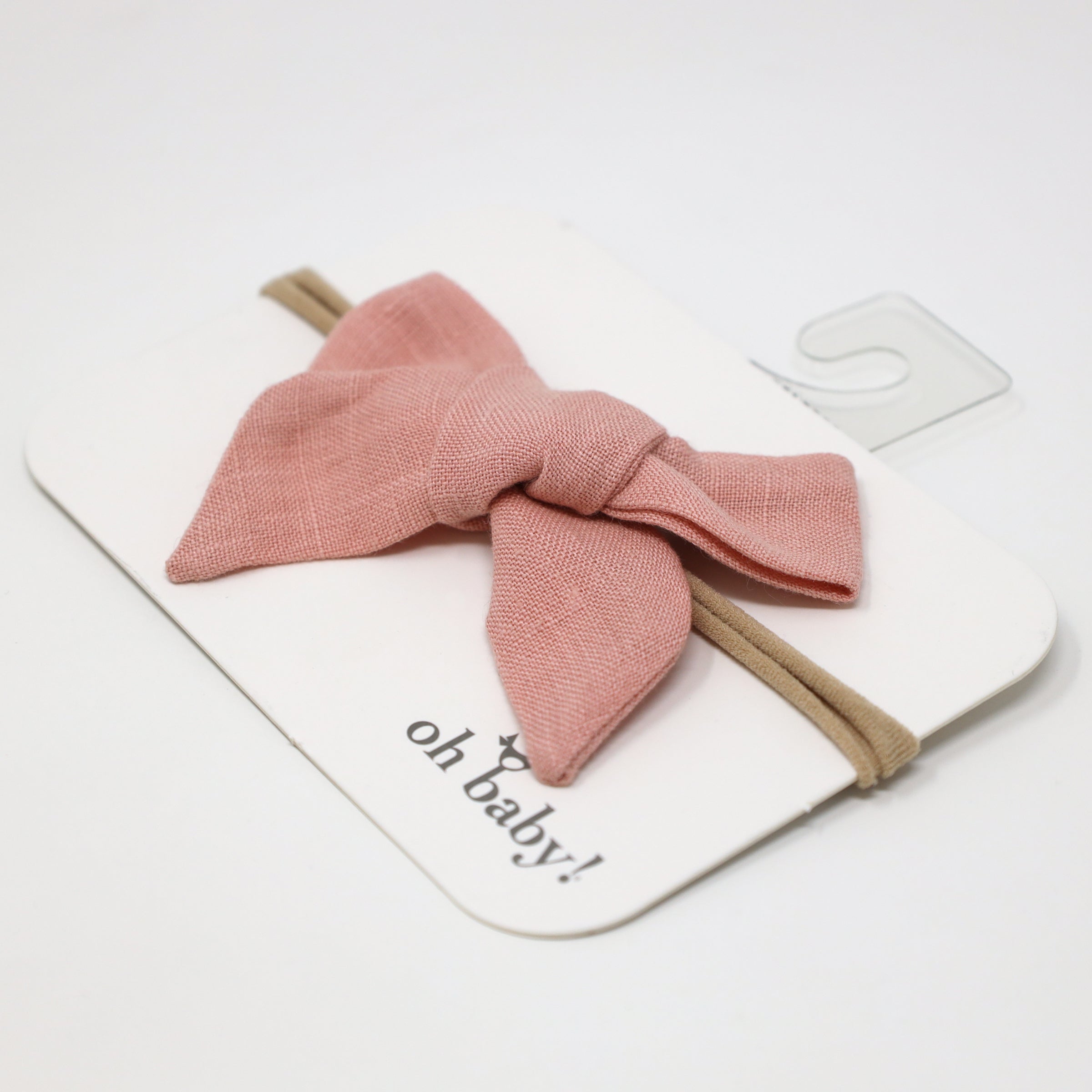 oh baby! School Girl Bow Linen Nylon Headband - Medium Bow - Peony