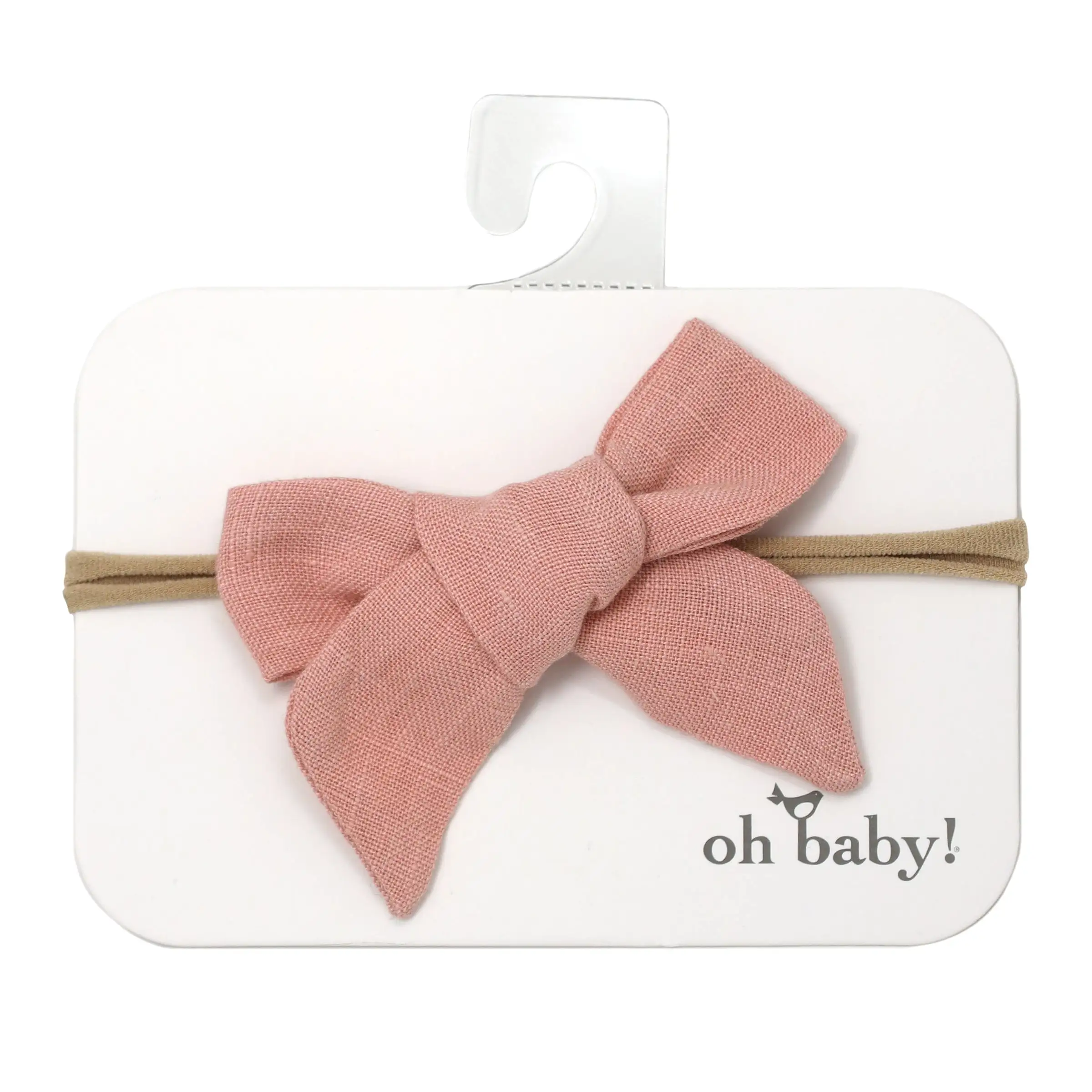 oh baby! School Girl Bow Linen Nylon Headband - Medium Bow - Peony