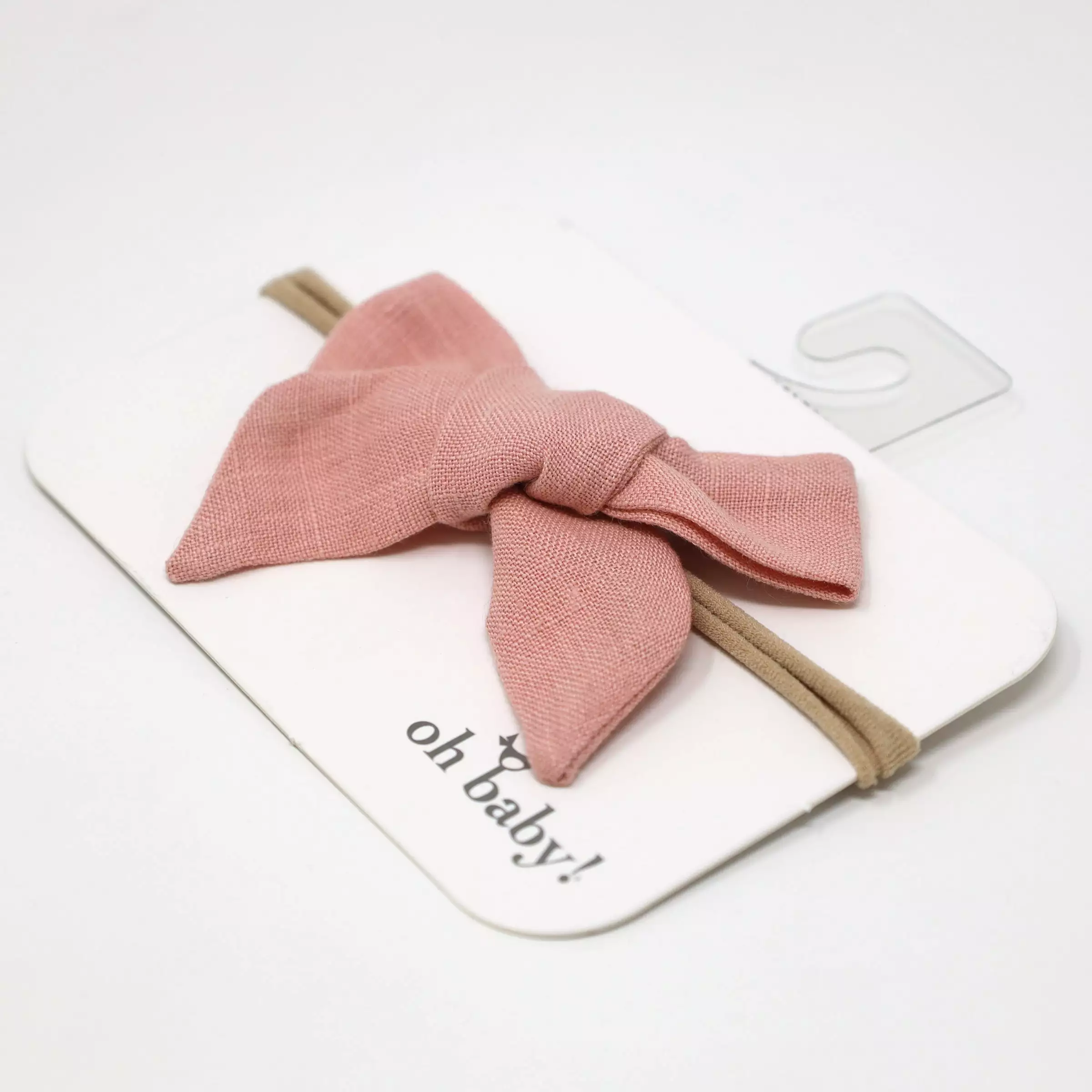 oh baby! School Girl Bow Linen Nylon Headband - Medium Bow - Peony