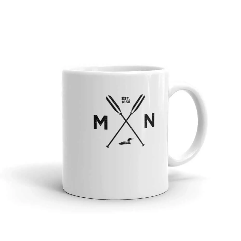 Outdoors Minnesota - MN, Est 1858, Loon, Oars Coffee Mug