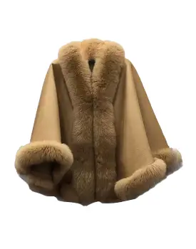 Oversized Wool Fox Fur Trim Poncho