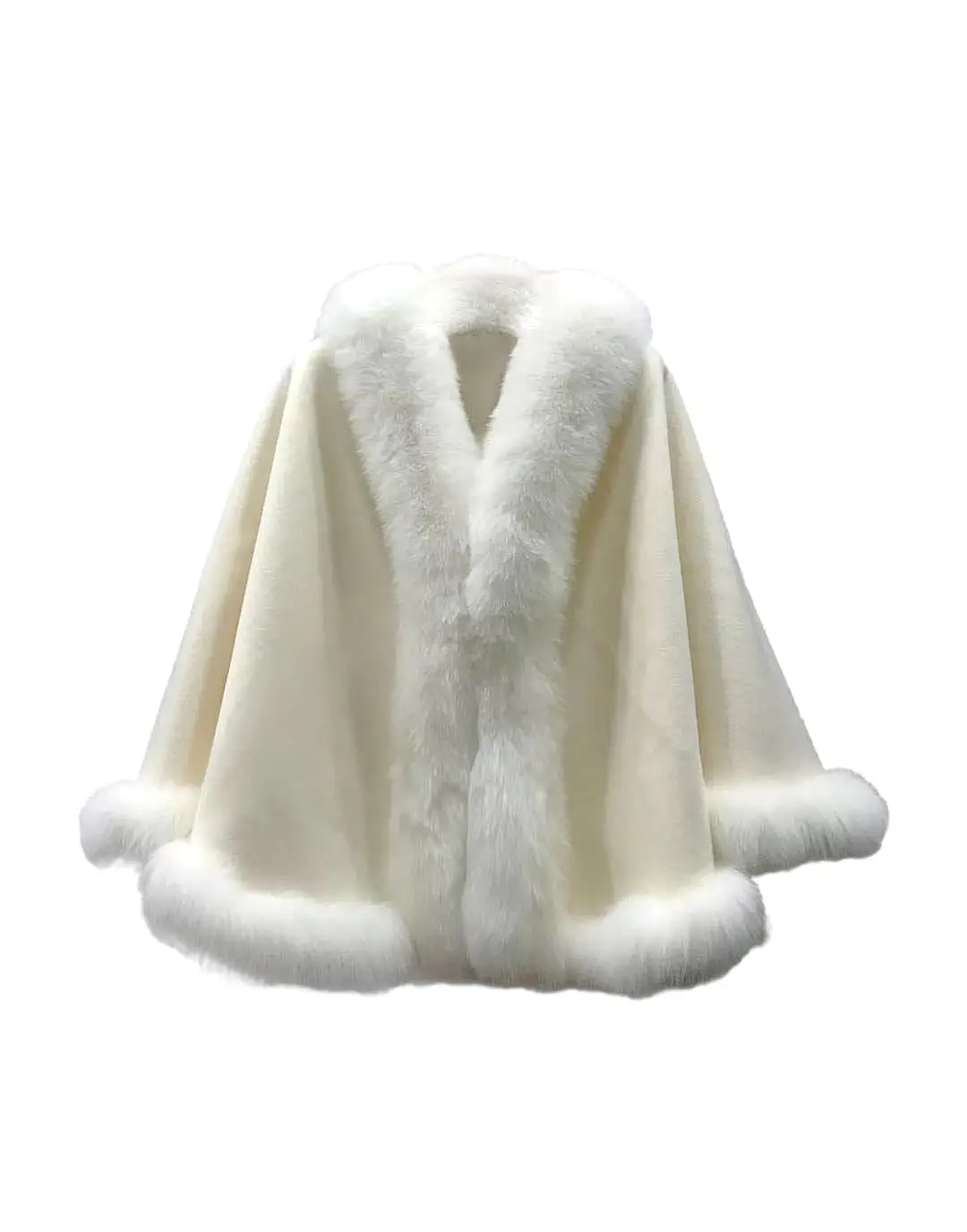 Oversized Wool Fox Fur Trim Poncho