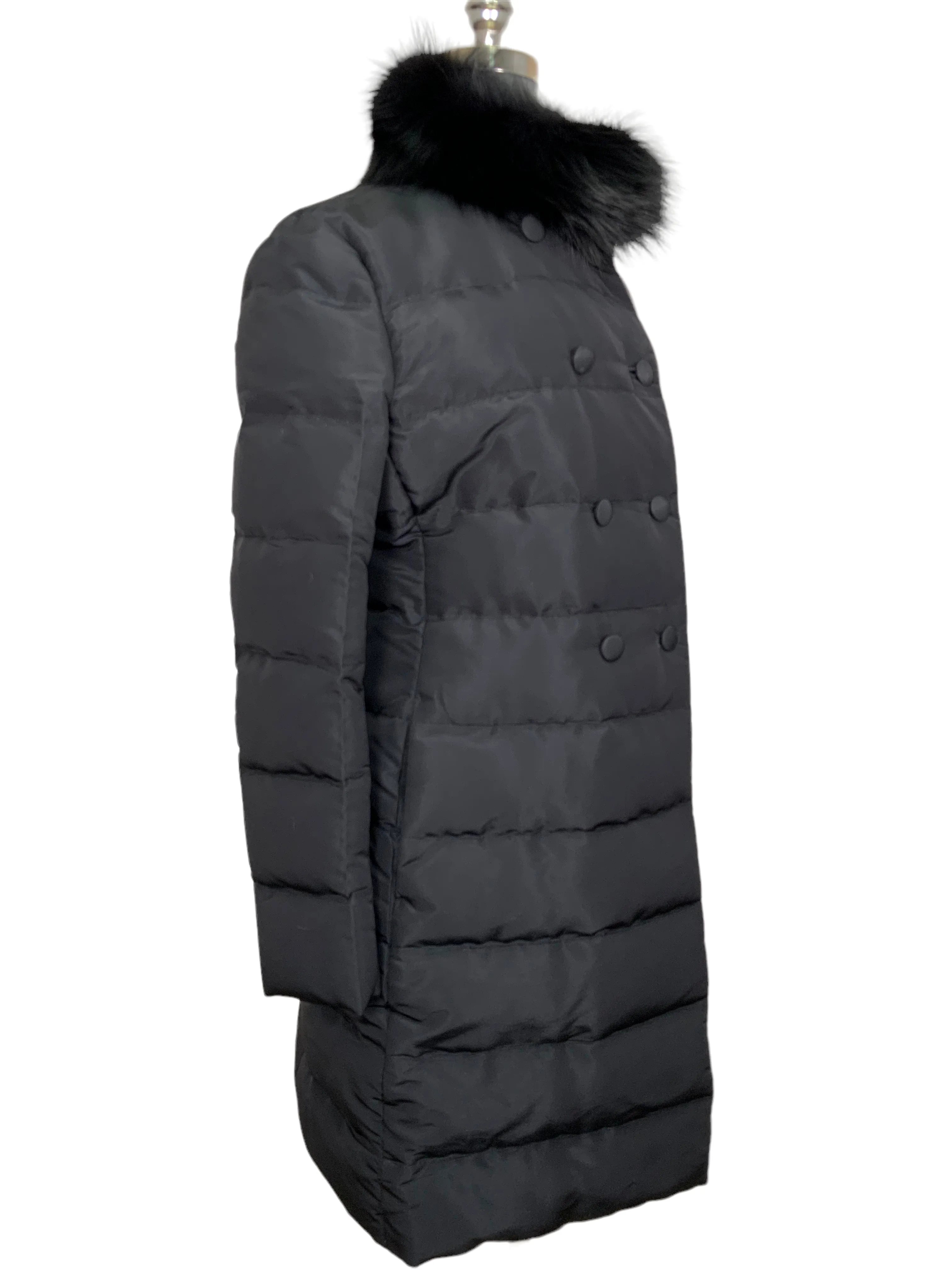 PRADA Puffy Quilted Down Fox Fur Collar Jacket Size L