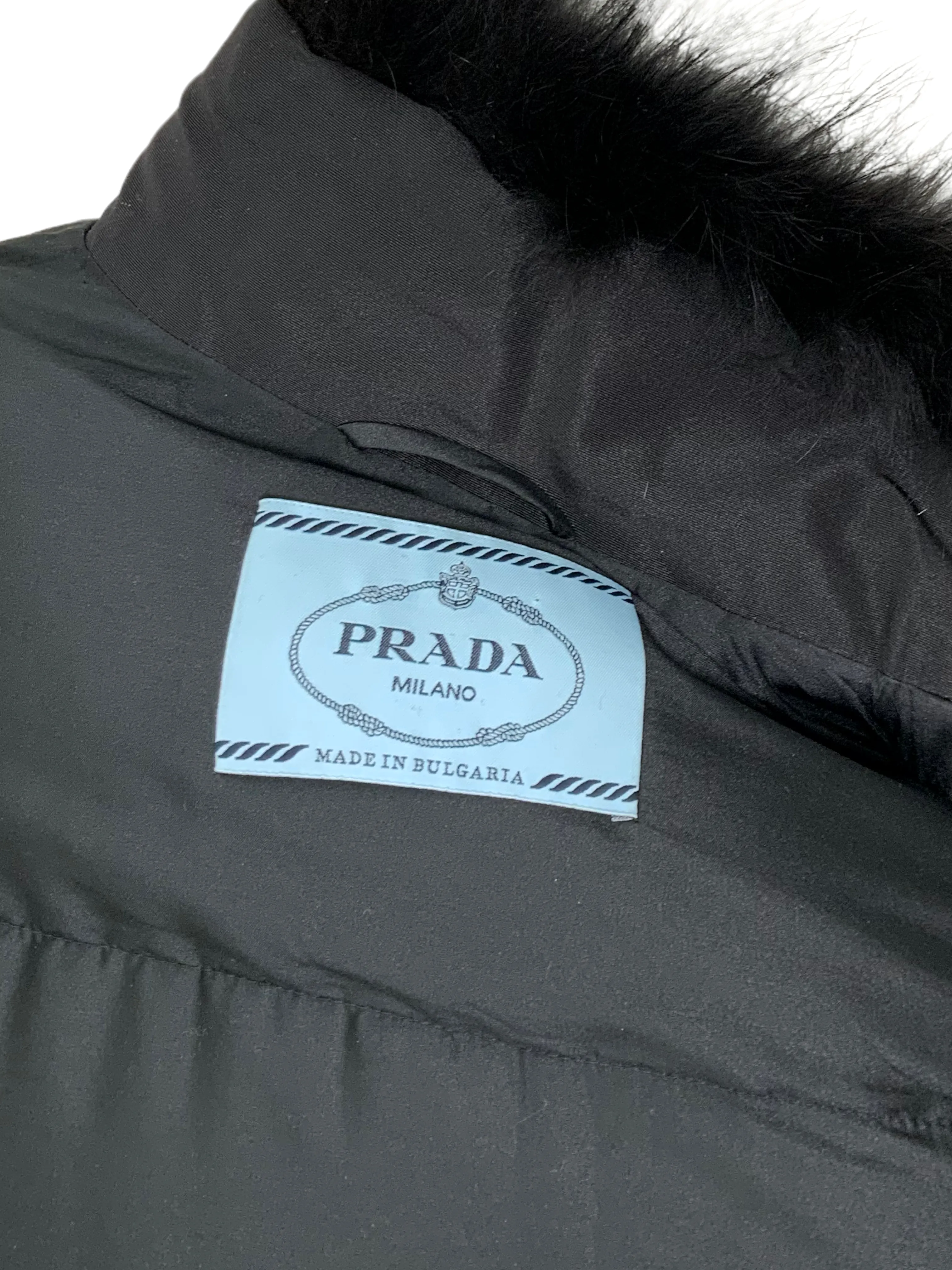 PRADA Puffy Quilted Down Fox Fur Collar Jacket Size L