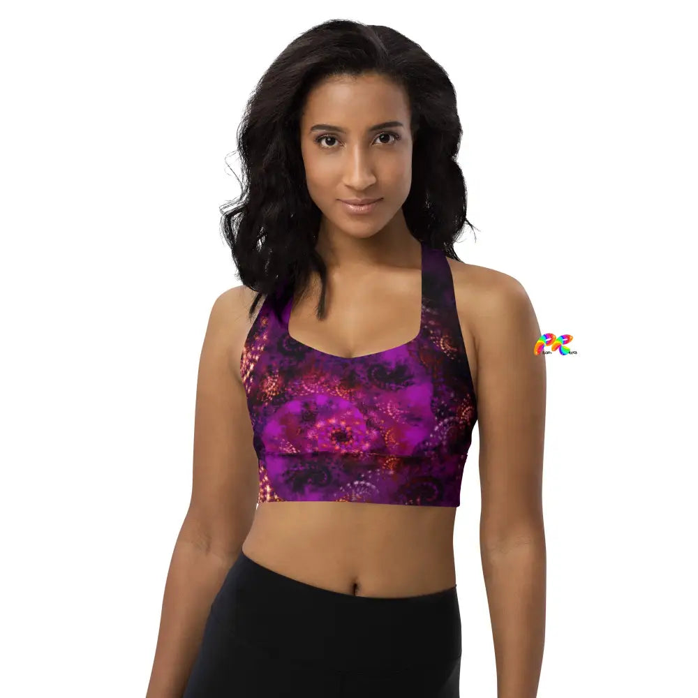 Purple Abstract Longline Sports Bra