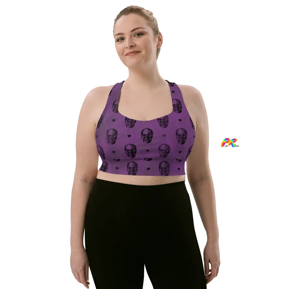 Purple Skull Goth Longline Sports Bra