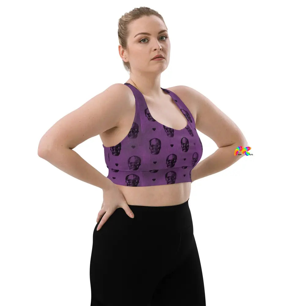 Purple Skull Goth Longline Sports Bra