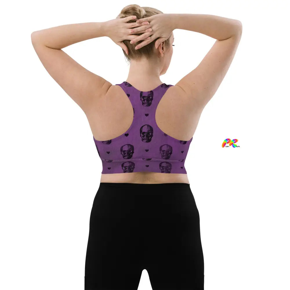 Purple Skull Goth Longline Sports Bra