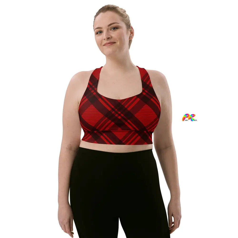 Red Plaid Longline Sports Bra