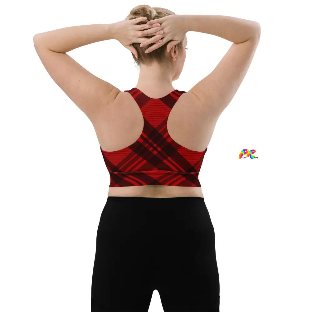 Red Plaid Longline Sports Bra