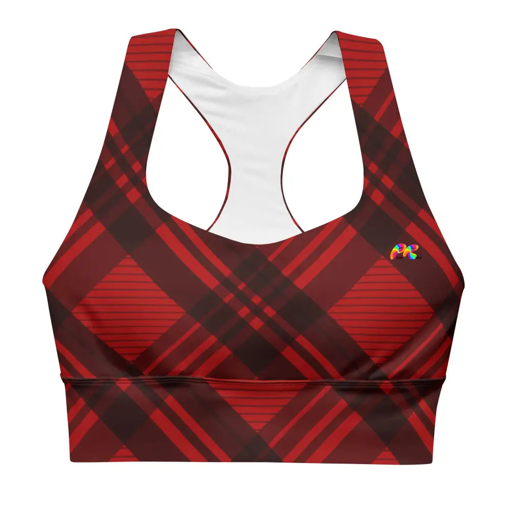 Red Plaid Longline Sports Bra