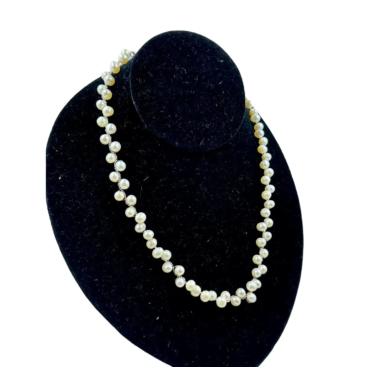 Sterling Silver Braided Cultured Freshwater Pearl Necklace