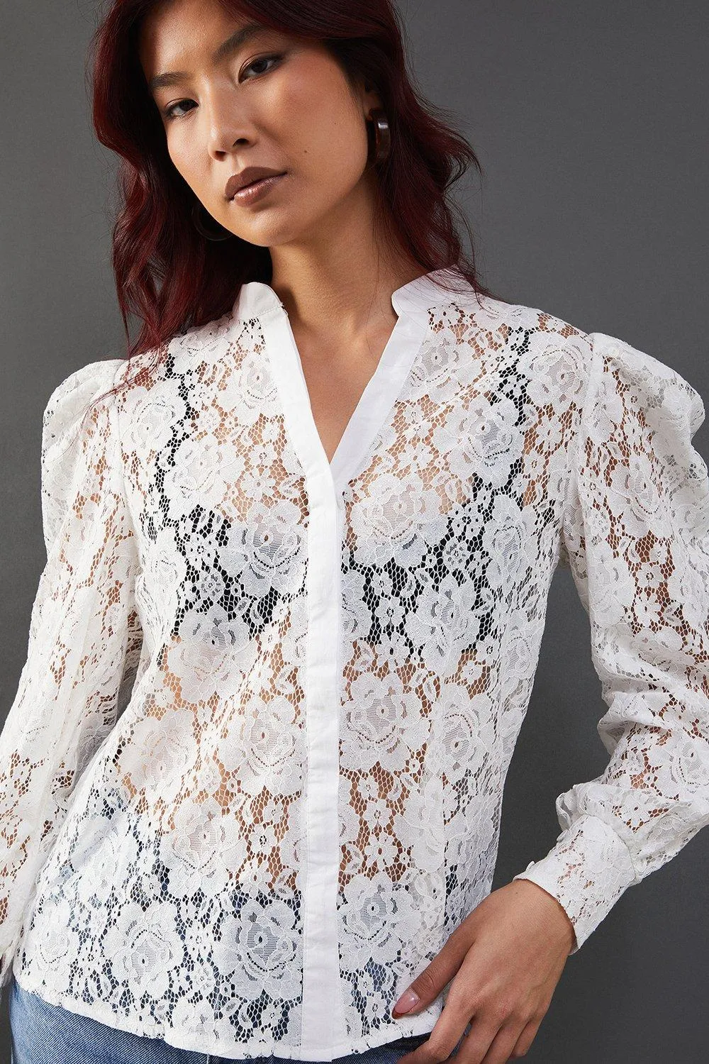 Tops | Lace Yoke Shirt | Warehouse