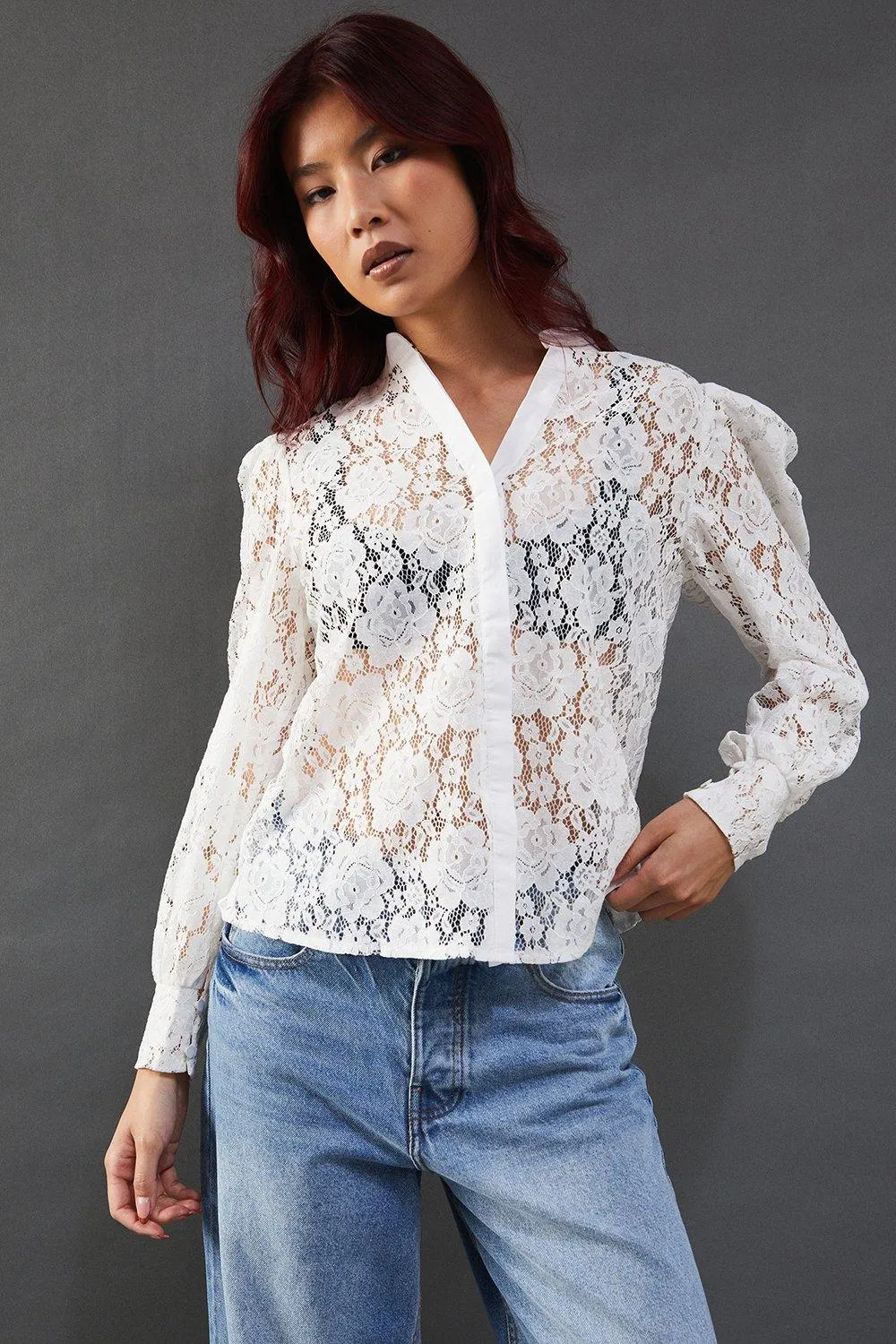 Tops | Lace Yoke Shirt | Warehouse