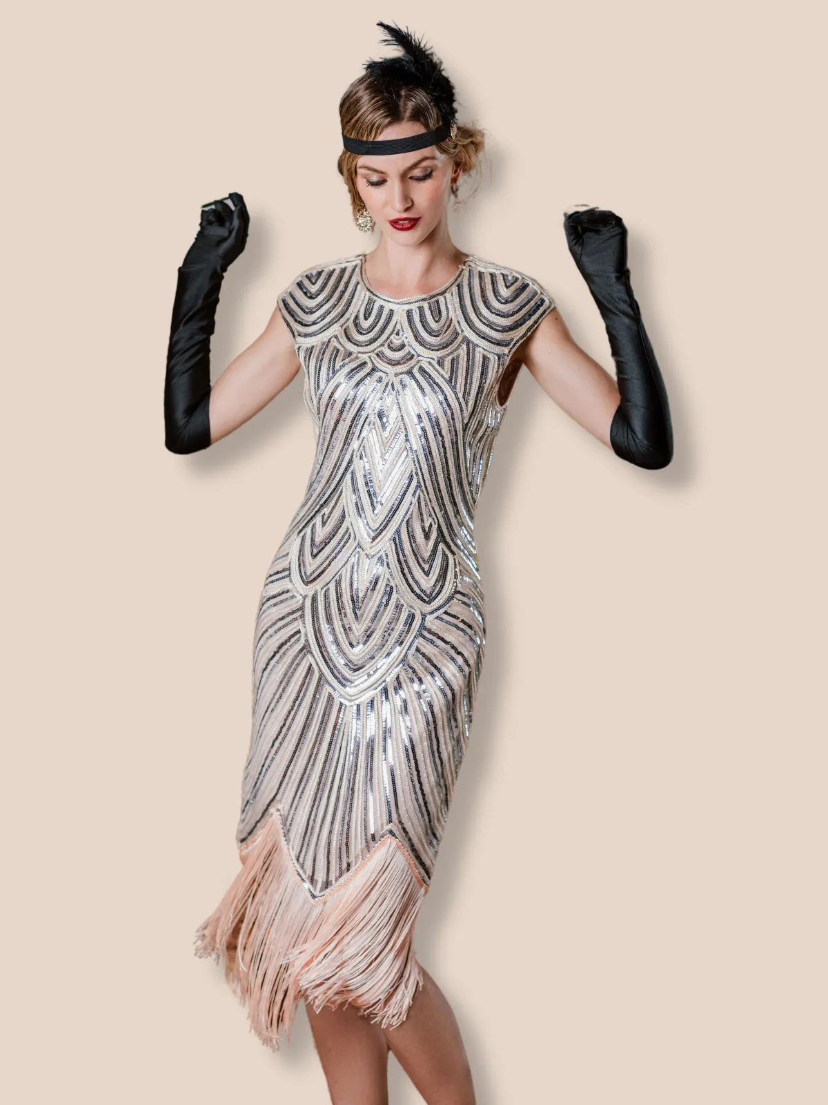 [US Warehouse] Pink 1920s Tassel Gatsby Flapper Dress