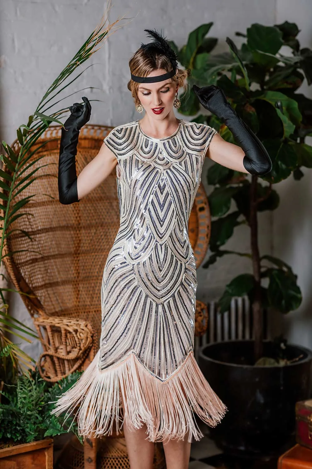 [US Warehouse] Pink 1920s Tassel Gatsby Flapper Dress