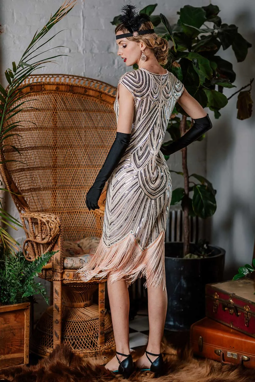 [US Warehouse] Pink 1920s Tassel Gatsby Flapper Dress