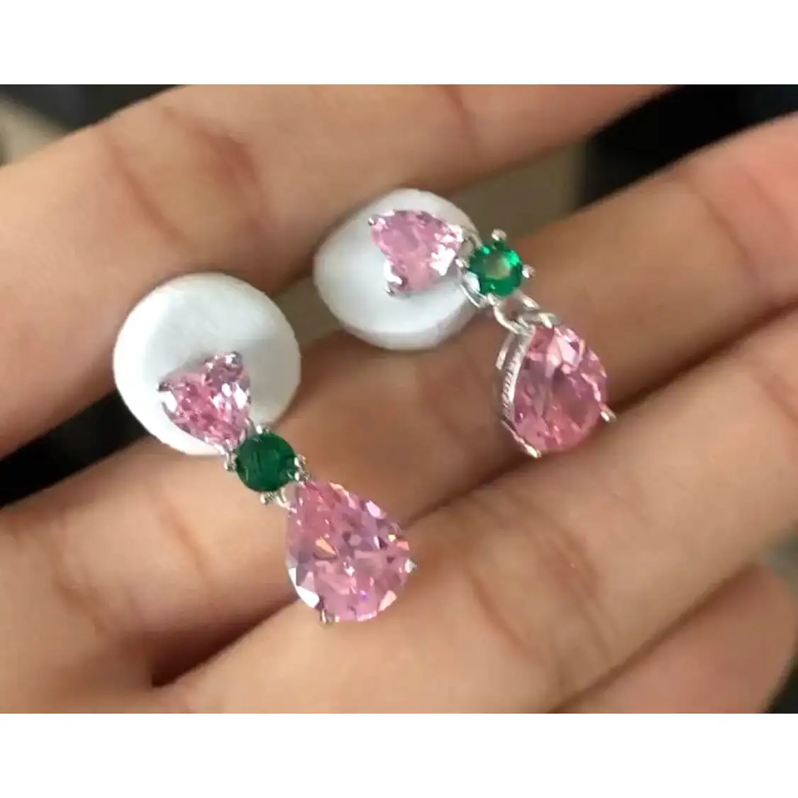 Victoria Pink and Green Drop Earrings