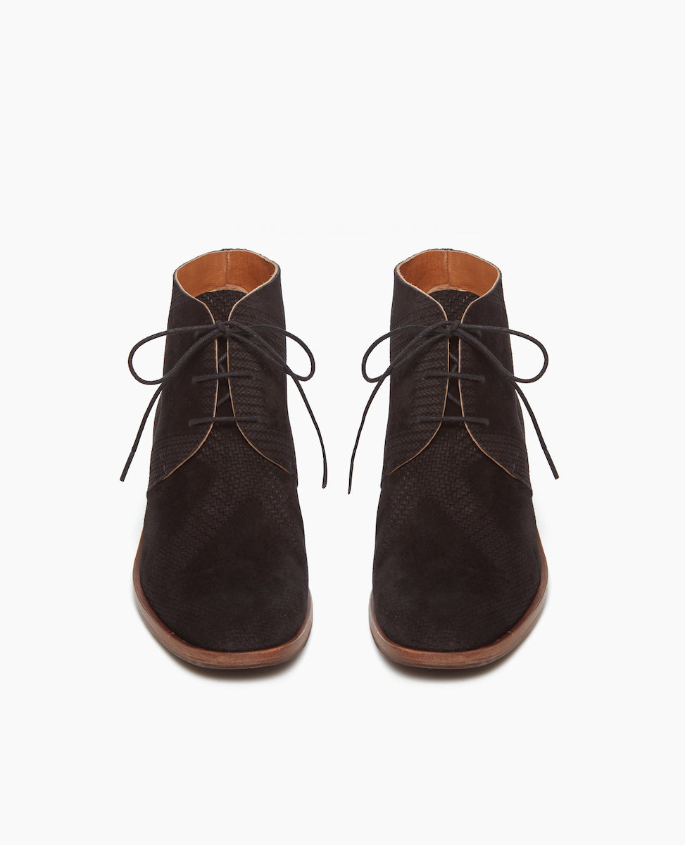 Warehouse Sale - Sake Boot Black Embossed Suede