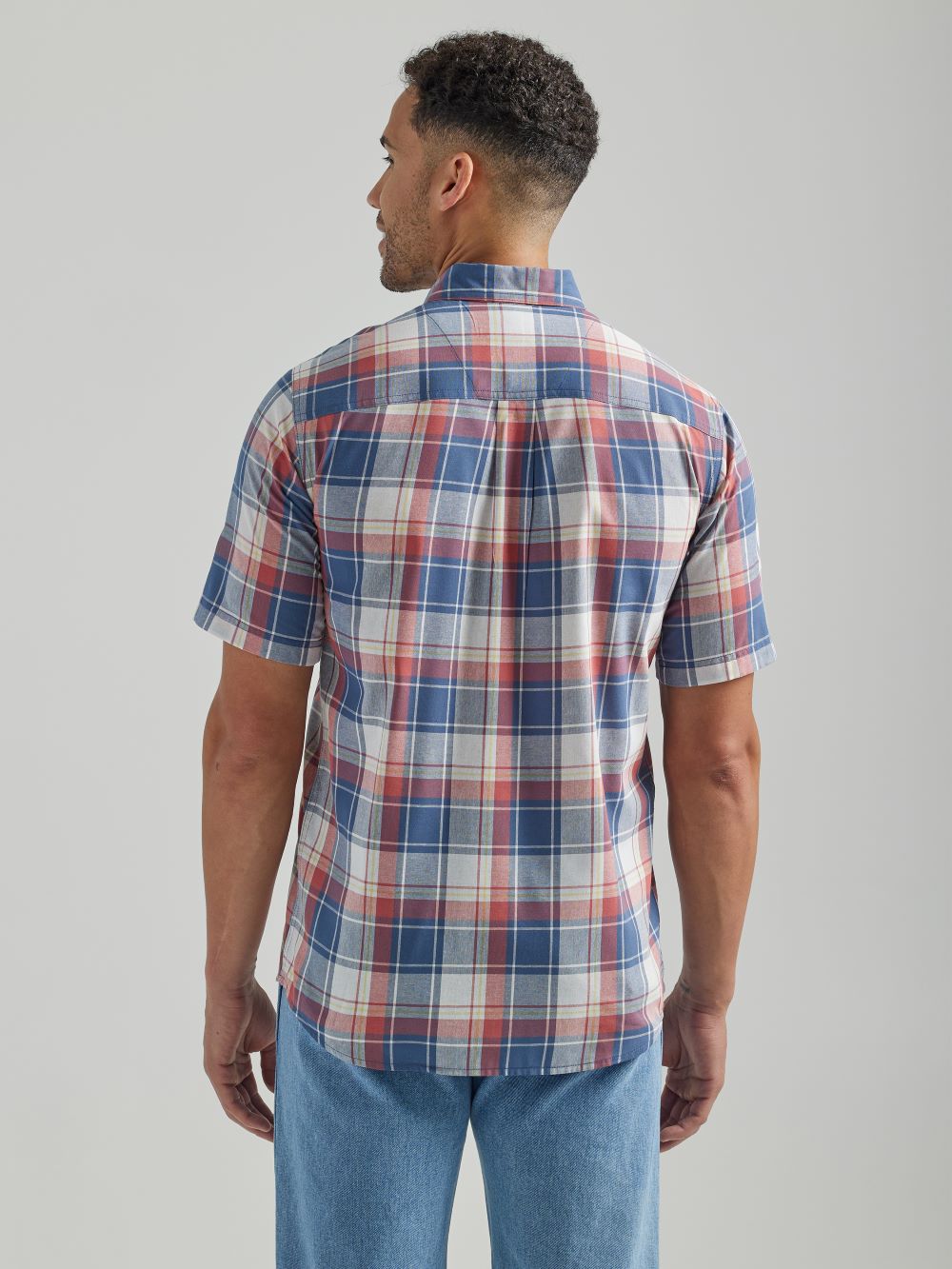 'Wrangler' Men's Rugged Wear Plaid Button Down - Red / Blue