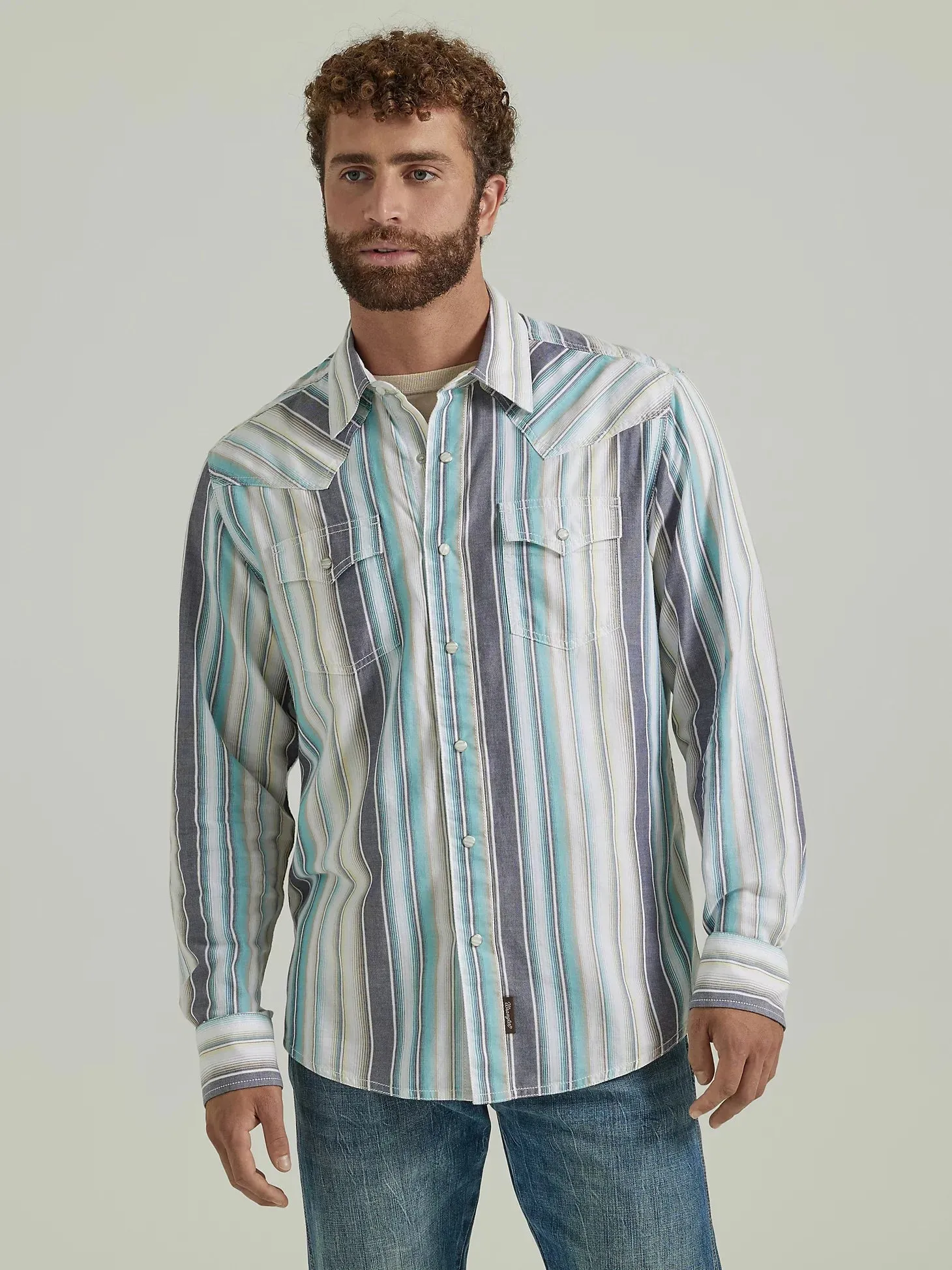 Wrangler Retro Striped Pearl Snap