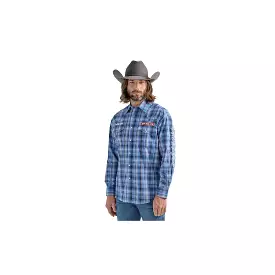 Wrangler Western LS Logo Shirt PBR Plaid Blue