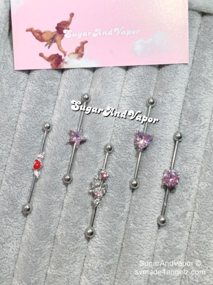 Y2K Babe Pink Crystals Industrial Barbell